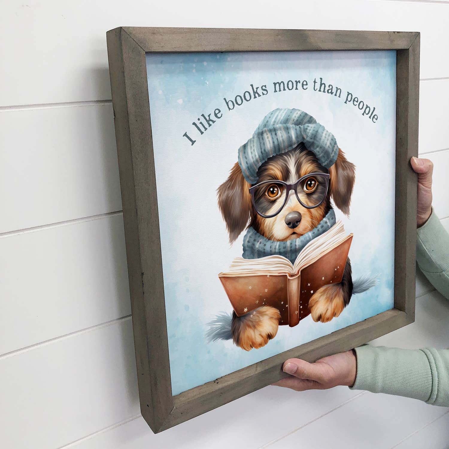 I Like Books Dog - Book Lovers Canvas Art - Wood Framed Art
