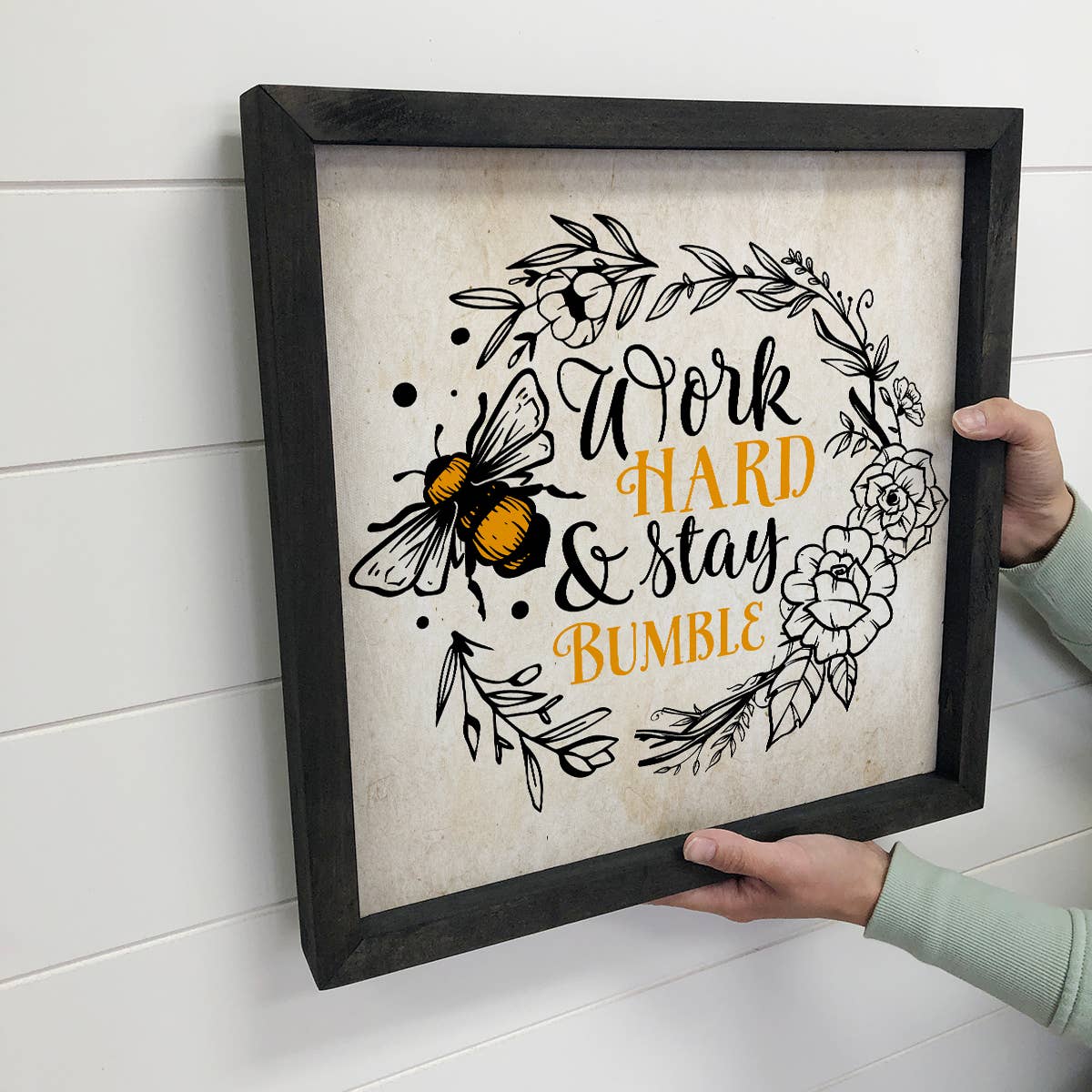 Work Hard and Stay Bumble - Framed Bumble Bee Canvas Art