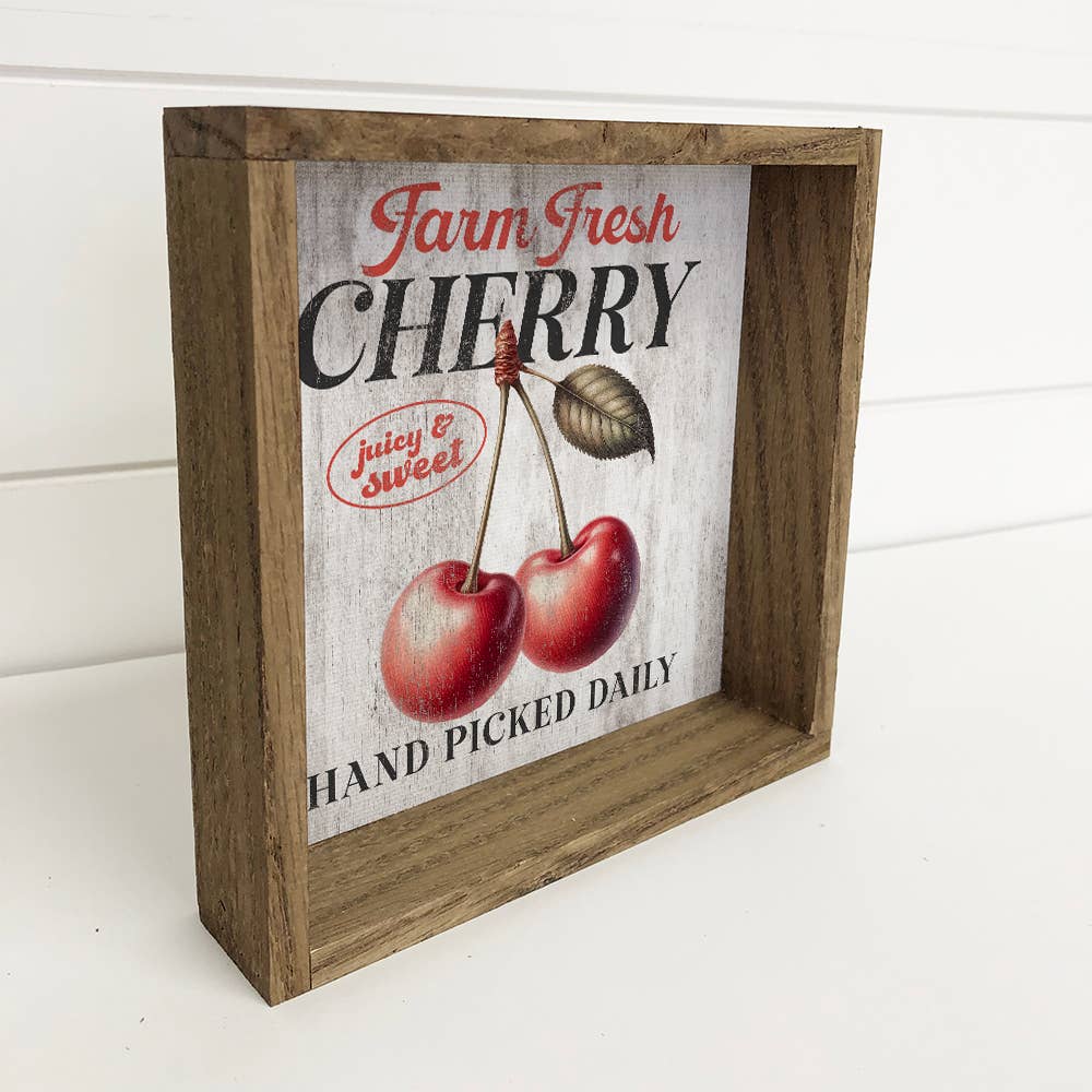 Farm Fresh Cherry - Cherry Word Sign - Wood Framed Artwork