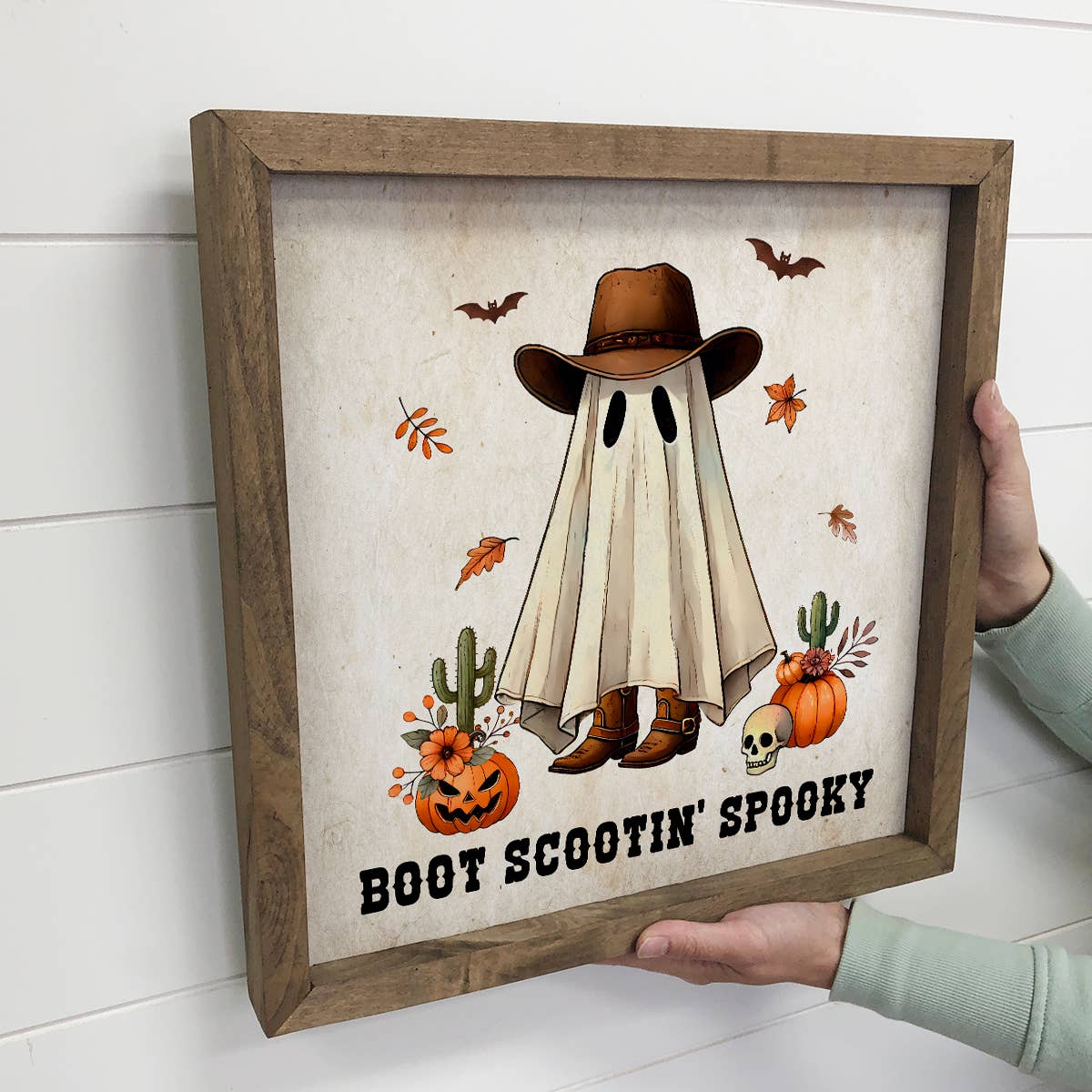Boot Scootin Spooky - Cute Halloween Canvas Art - Wood Frame