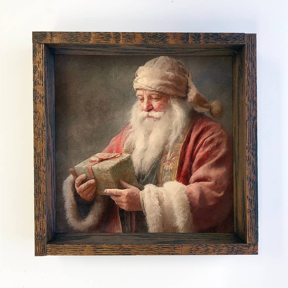 Set of 8 Vintage Santa Art Framed Boxed Signs