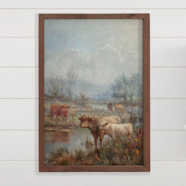 Scottish Cows in the Hills - Cow Canvas Art - Wood Framed