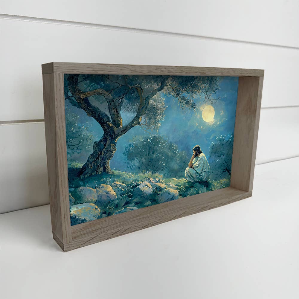 Jesus in Gethsemane Moonlight - Jesus Canvas Art - Framed