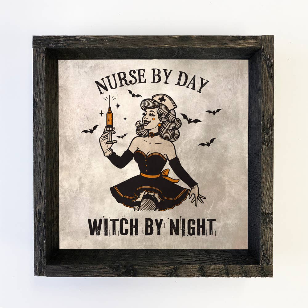 Nurse By Day Witch By Night - Halloween Canvas Art - Framed