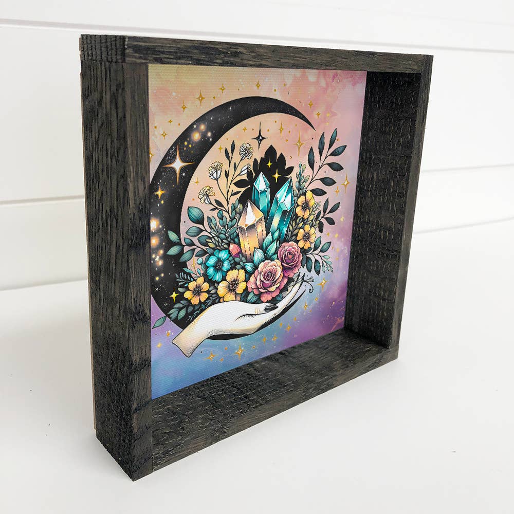 Celestial Moon Hand - Moon Canvas Art - Wood Framed Decor