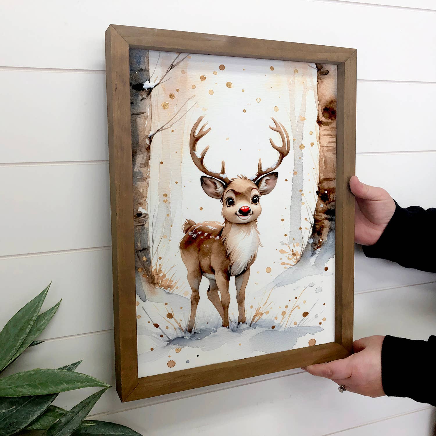 Cute Little Rudolph - Christmas Canvas Art - Wood Framed Art