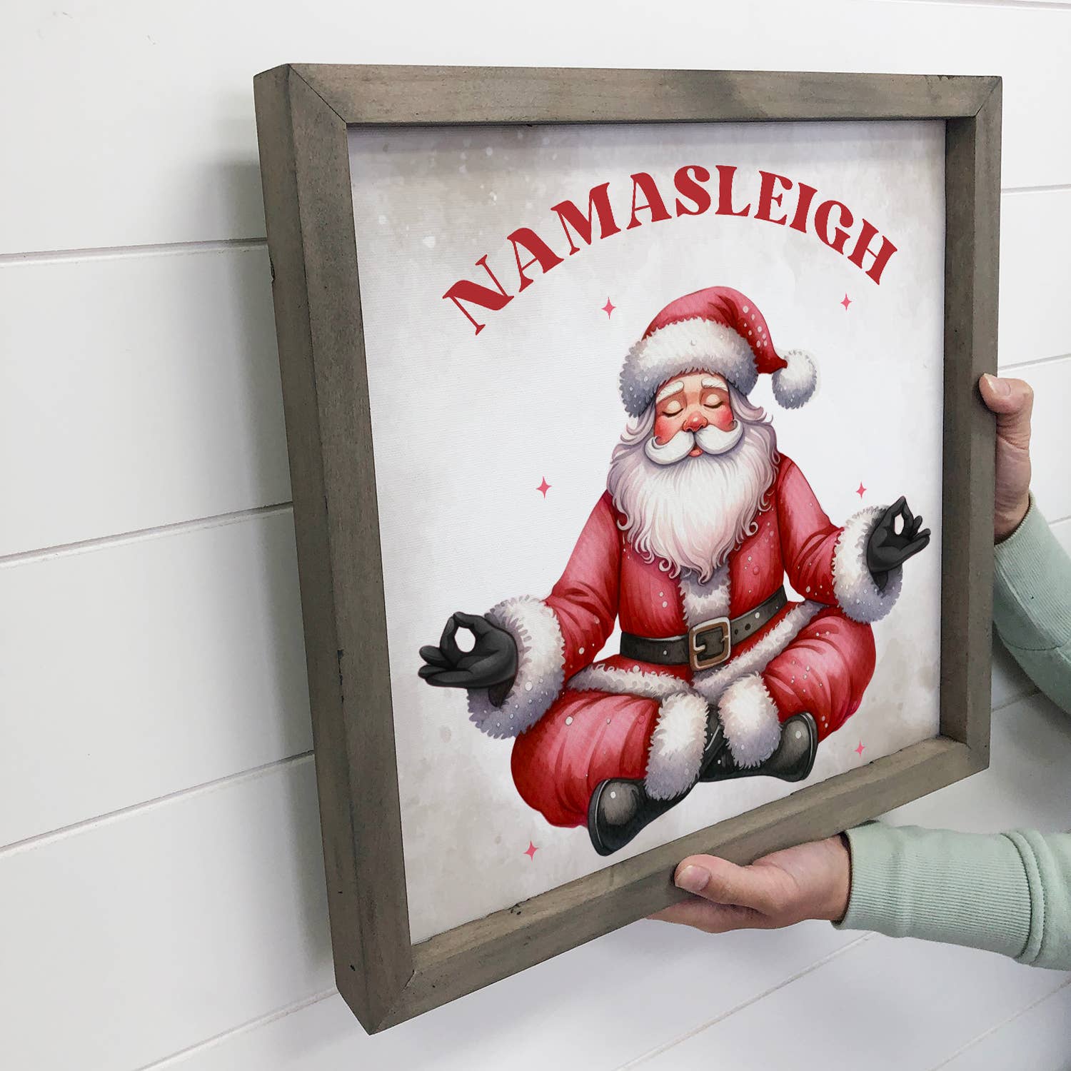 Namasleigh Santa Yoga - Santa Canvas Art - Wood Framed Art