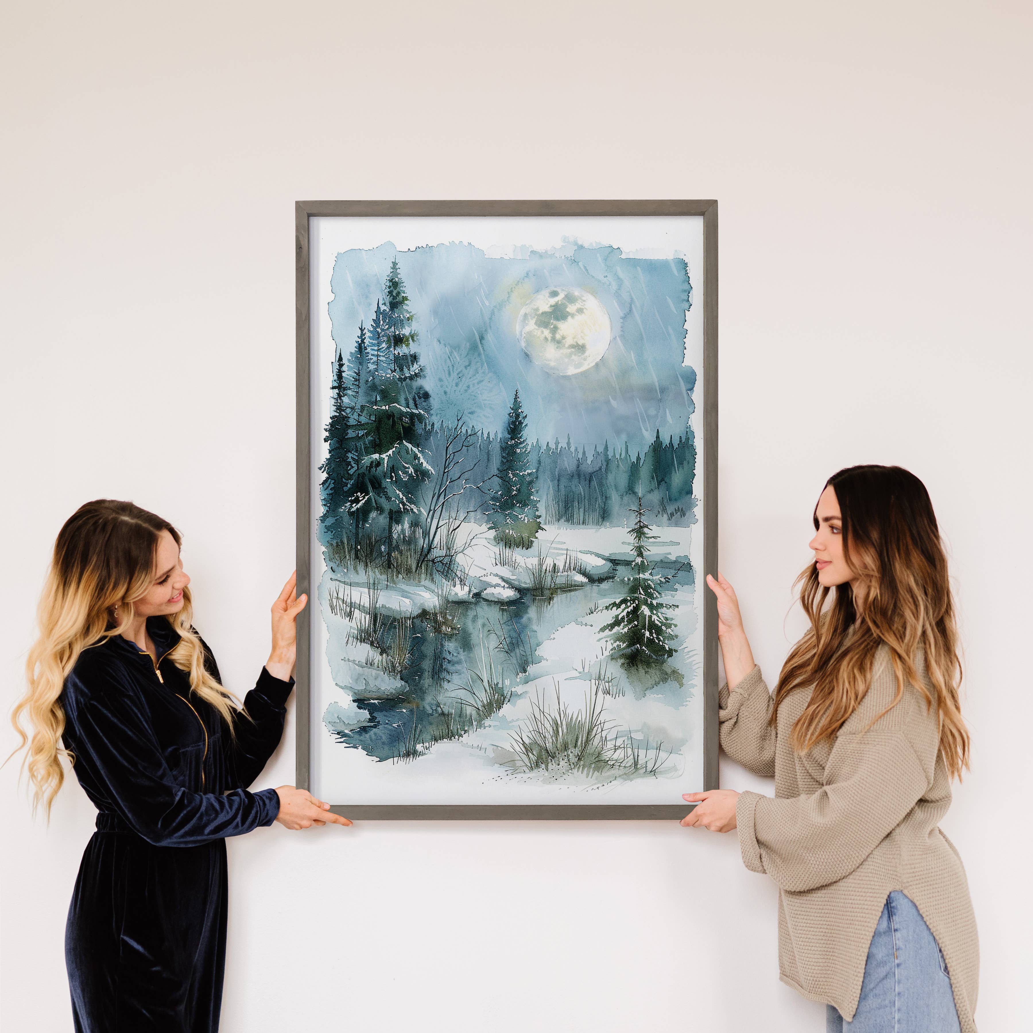 Winter Evening Scene - Winter Landscape Canvas Art - Framed
