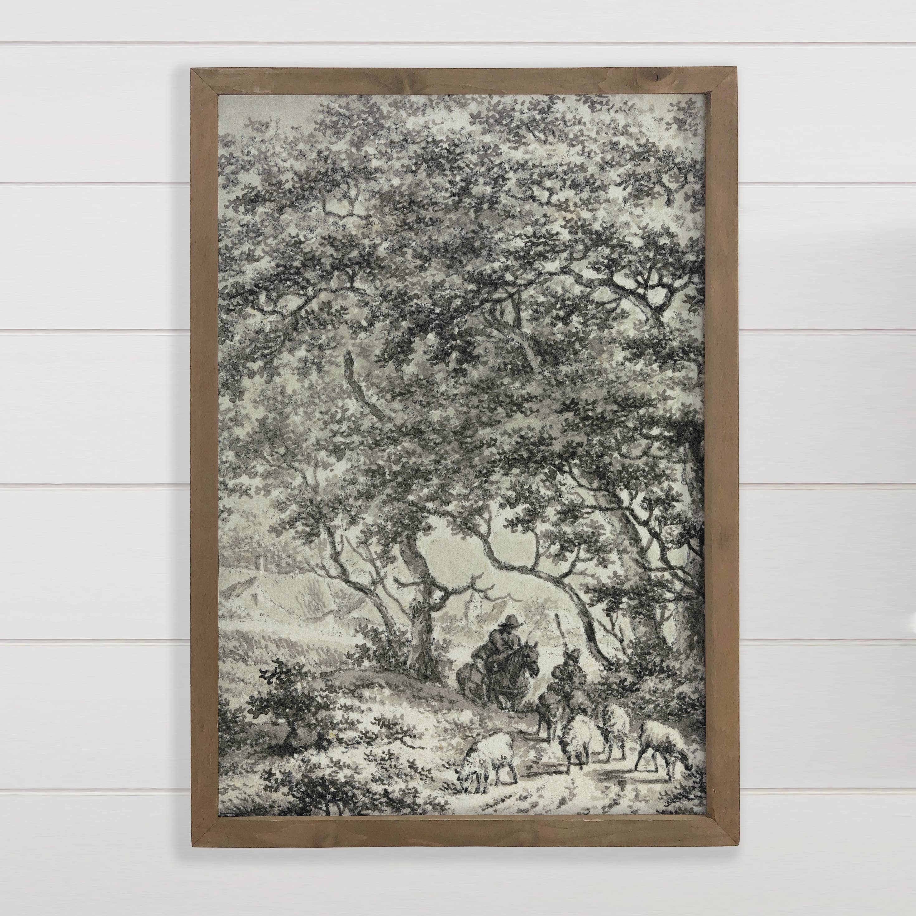 Sheep Herder Sketch - Sketch Canvas Art - Wood Framed Decor