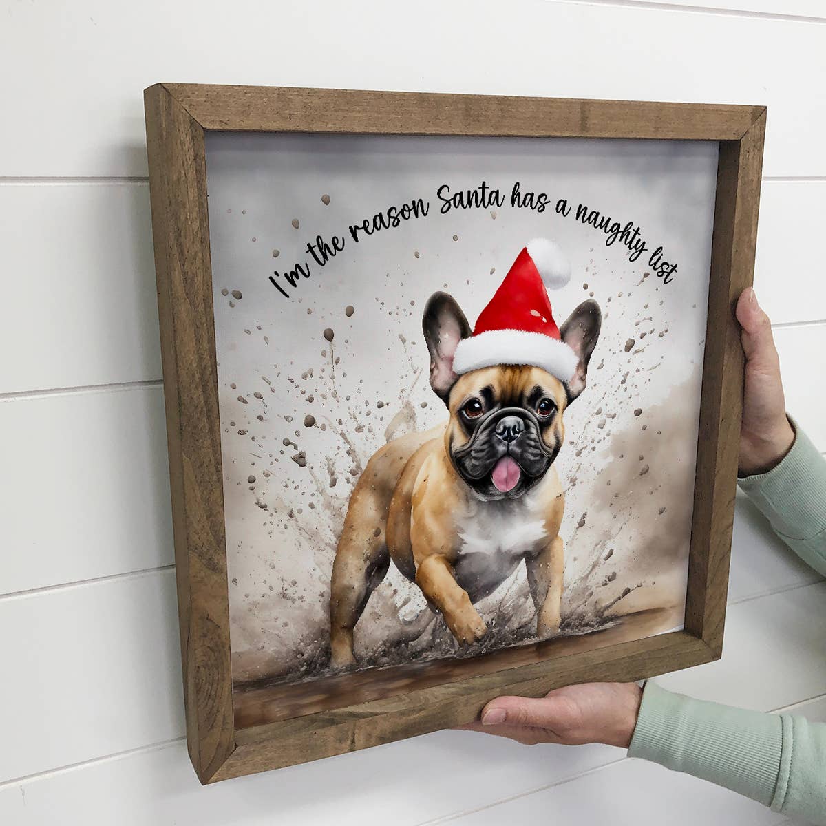 French Bulldog Naughty List - Funny Animal Wall Art - Framed