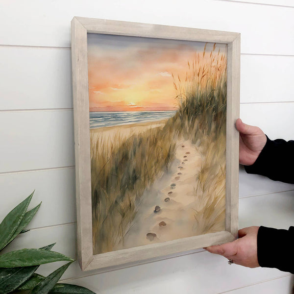 Footsteps to the Beach - Nature Canvas Art - Wood Framed Art