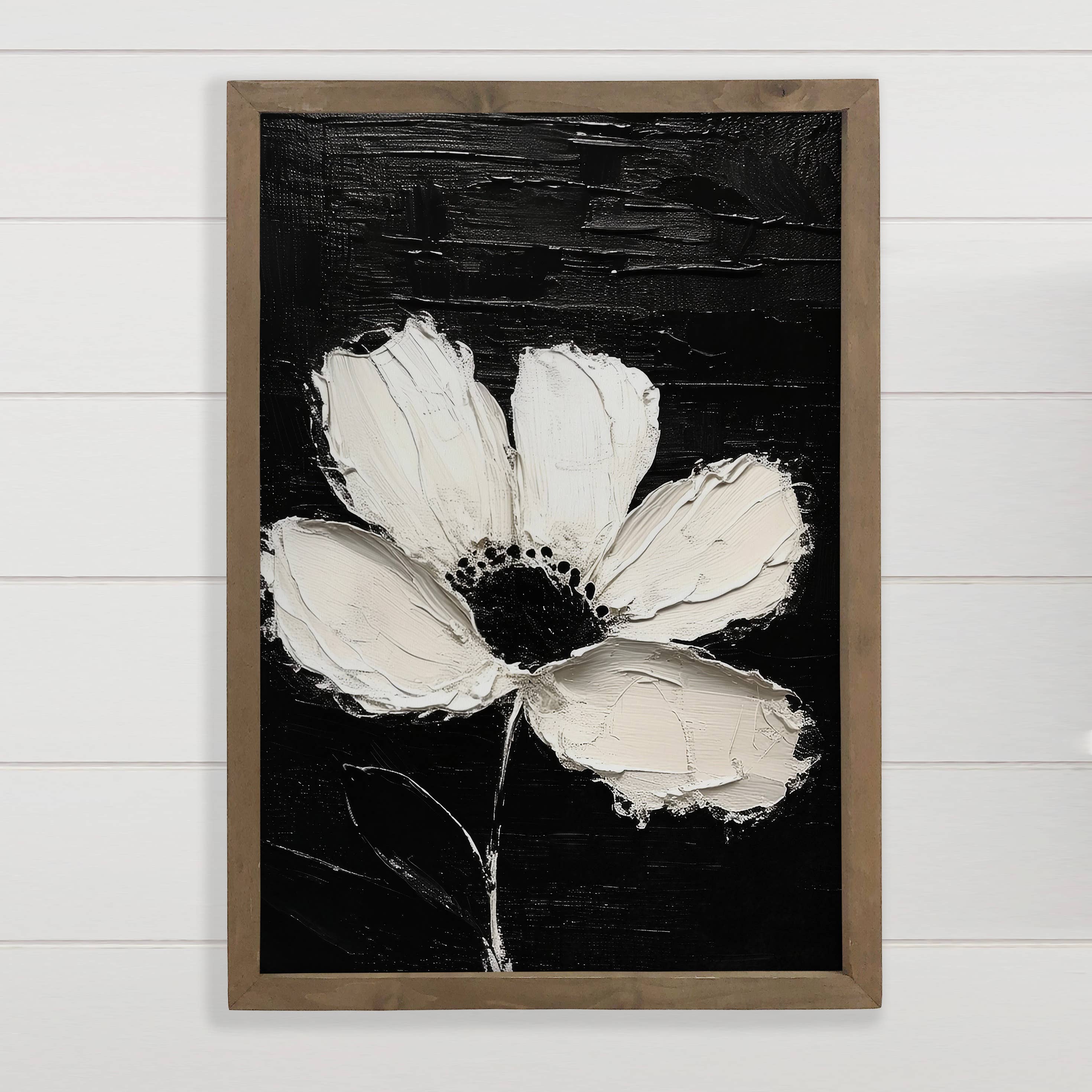 Black and White Single Flower - Flower Canvas Art - Framed