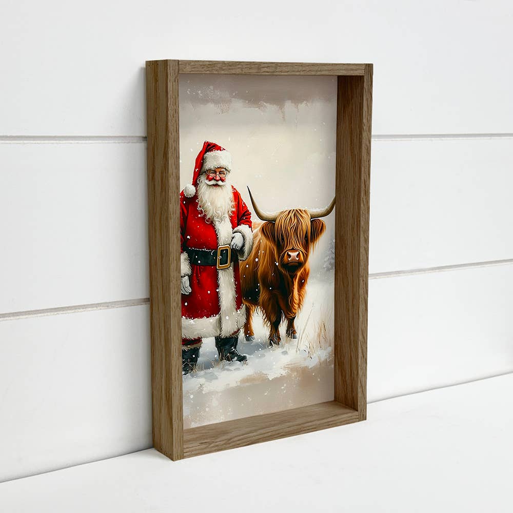 Santa Claus Highland Cow - Christmas Animal Canvas Art