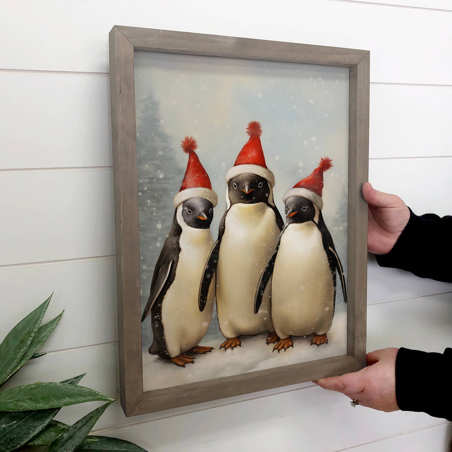 Christmas Three Penguins - Animal Christmas Canvas Art