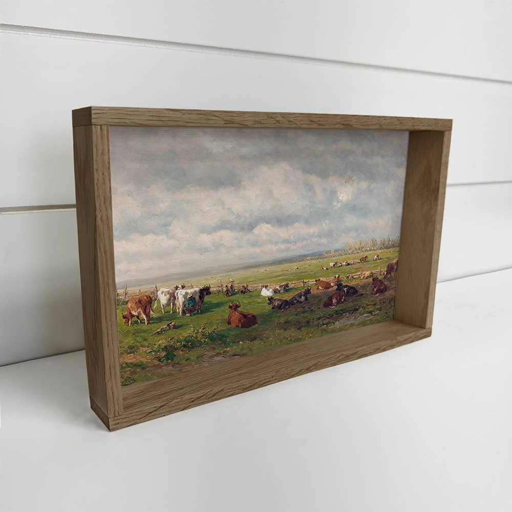 Cows in the Field - Farmhouse Canvas Art - Wood Framed Art