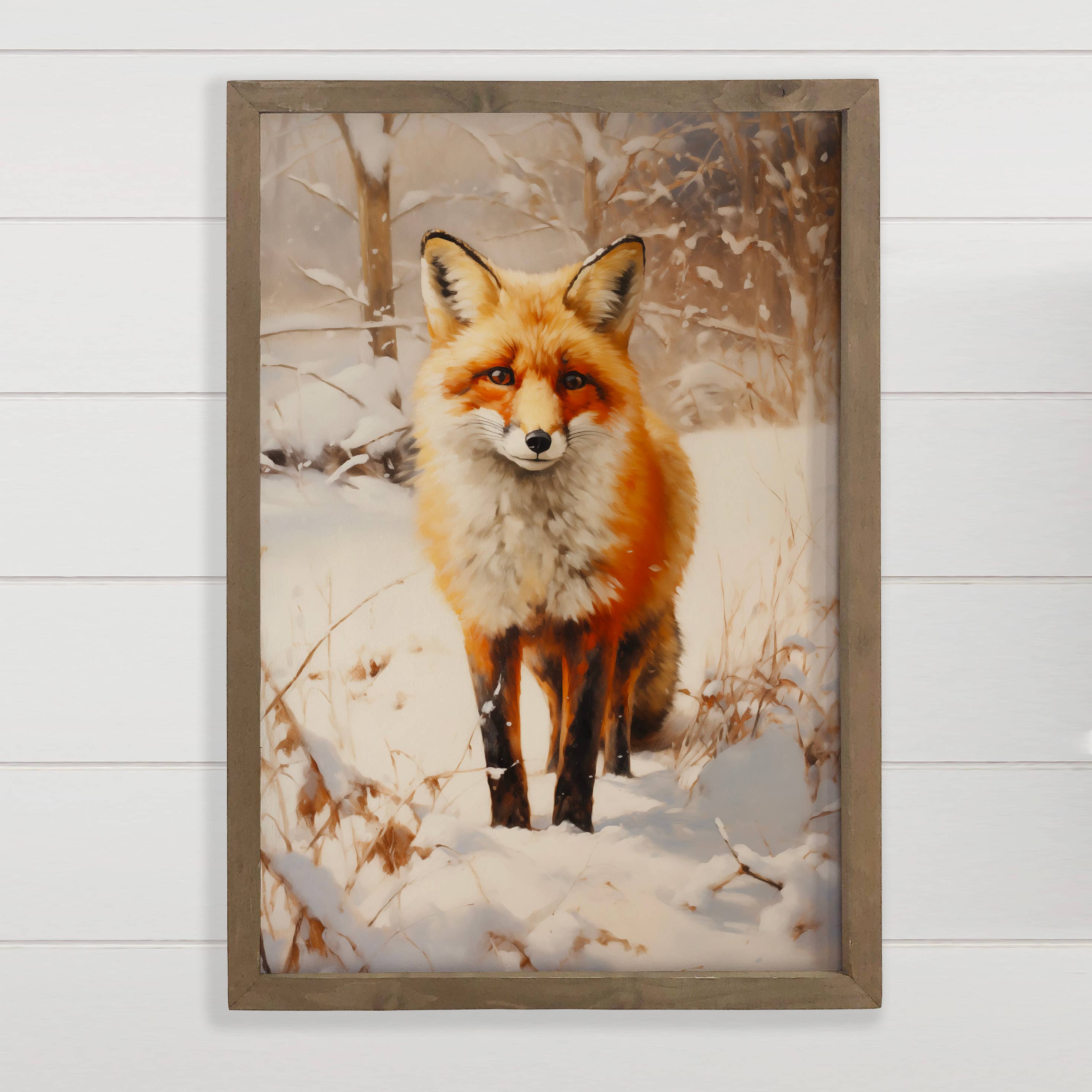 Red Fox in White Snow - Wildlife Canvas Art - Wood Framed
