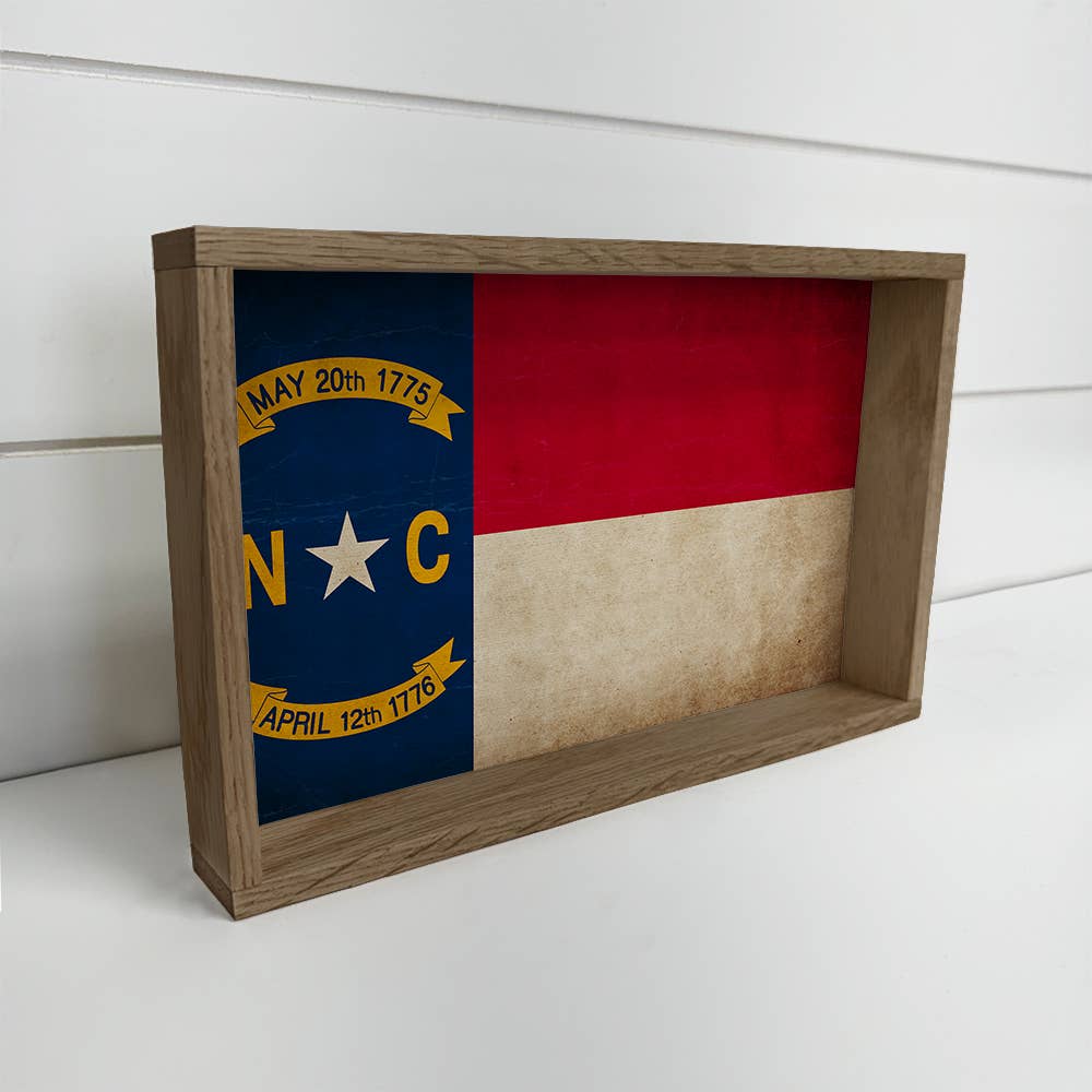 North Carolina Vintage Flag- State Flag Canvas Art - Framed