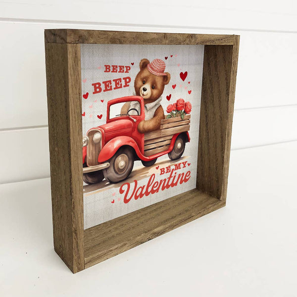 Vintage Valentines Bear Truck - Valentines Day Canvas Art