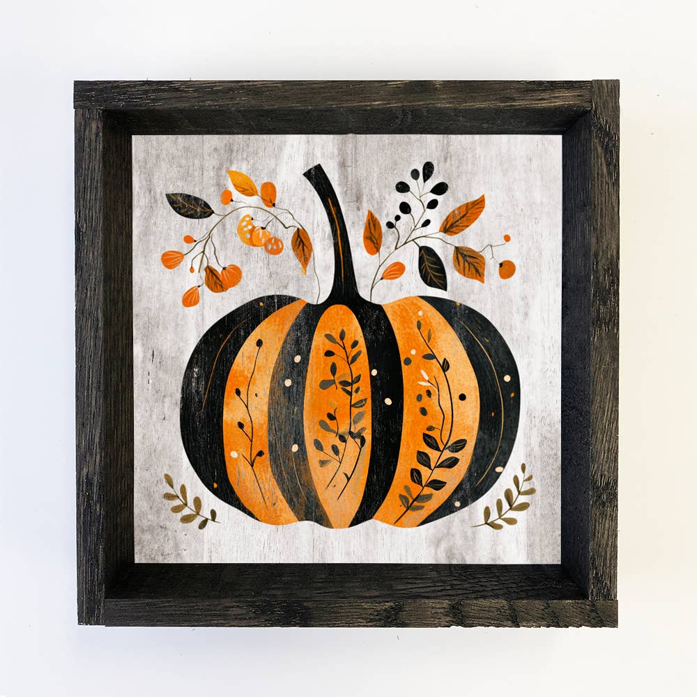 Folk Halloween Black and Orange Pumpkin - Halloween Wall Art