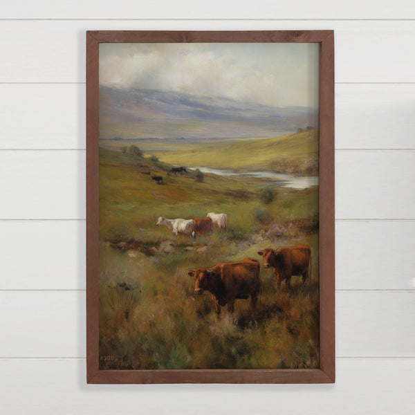 Cattle Valley - Farmhouse Wall Art - Wood Framed Nature Art