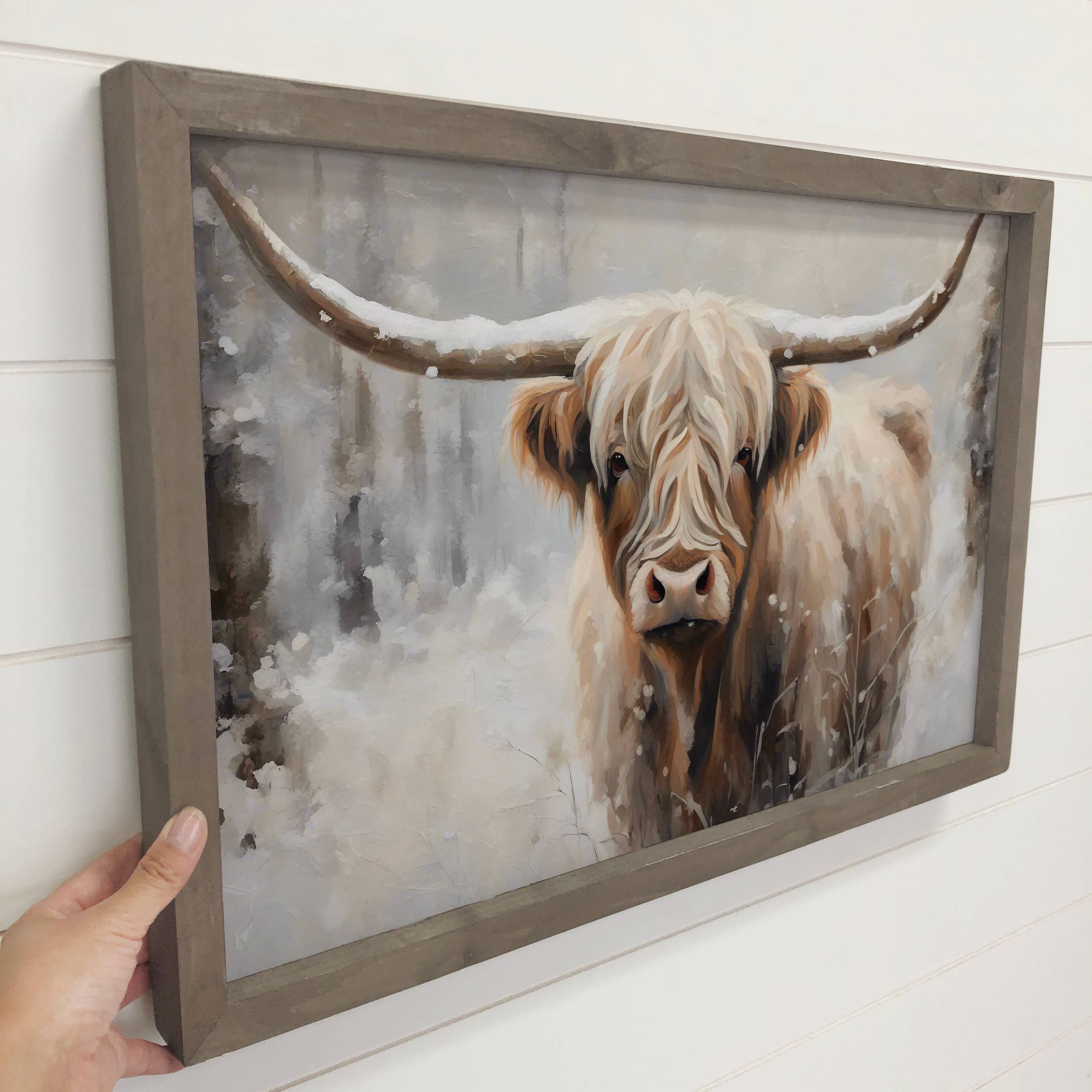Winter Highland Cow Large Horns - Winter Cow Canvas Art