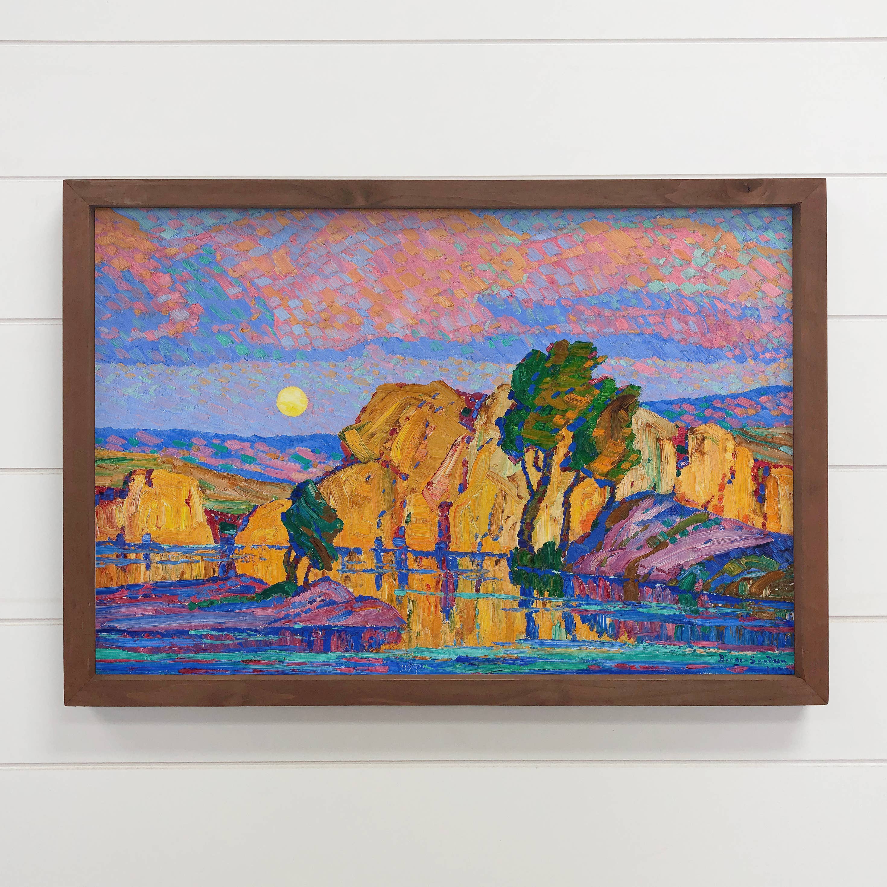Late Moon Rising Landscape - Colorful Canvas Art - Framed