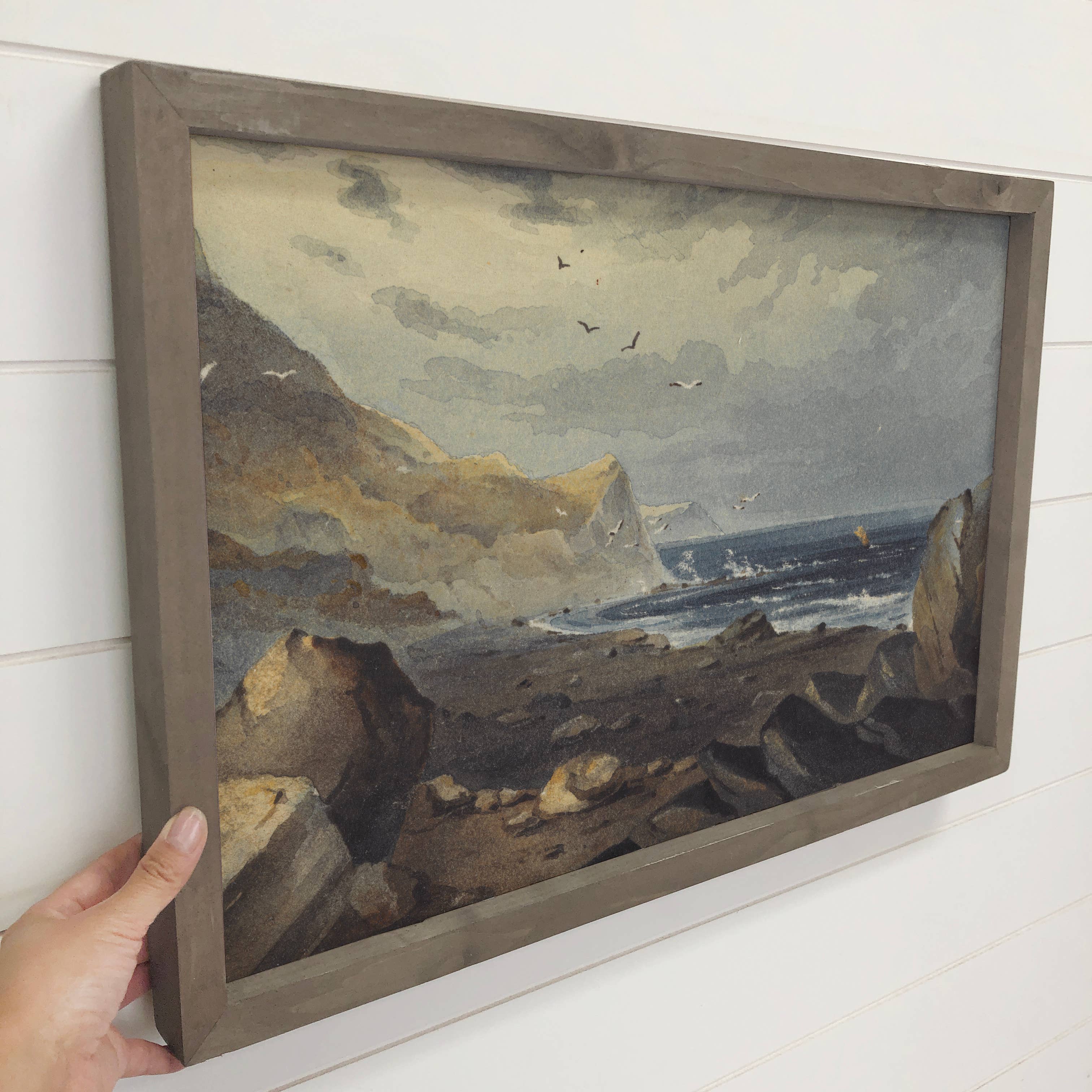 Rocky Gray Shore - Nature Canvas Art - Wood Framed Wall Art