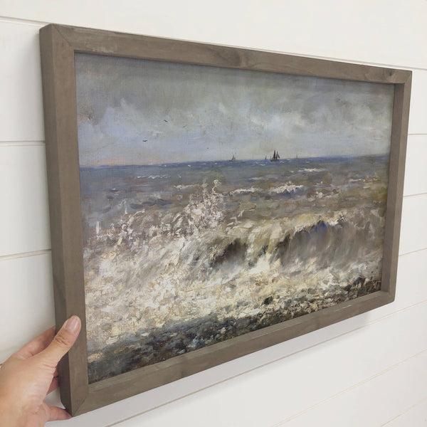 Turbulent Sea - Nature Canvas Art - Wood Framed Sea Decor