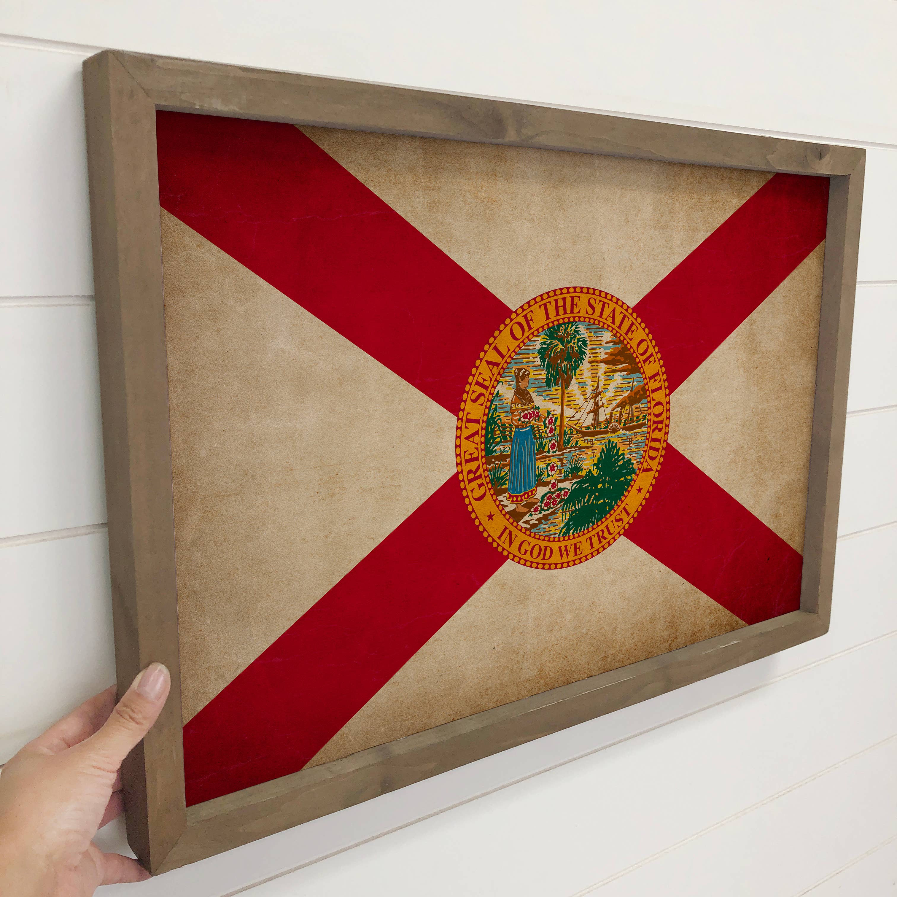 Florida Vintage Flag - Any State Framed Canvas Art Wood Sign