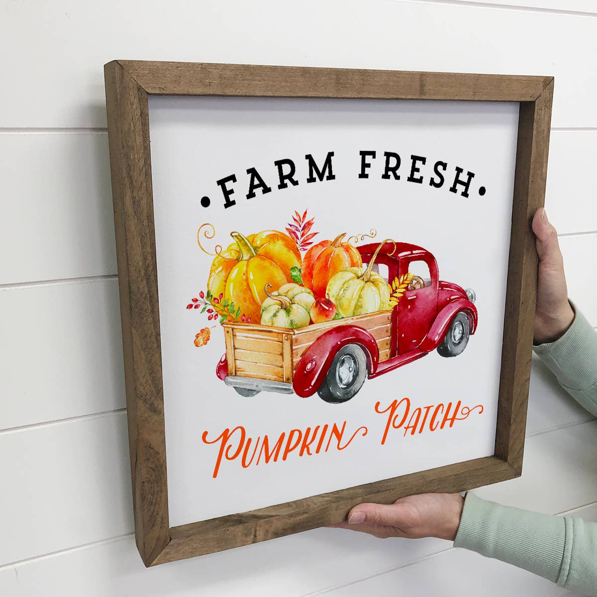 Red Pumpkin Patch Vintage Truck Little Framed Art Print