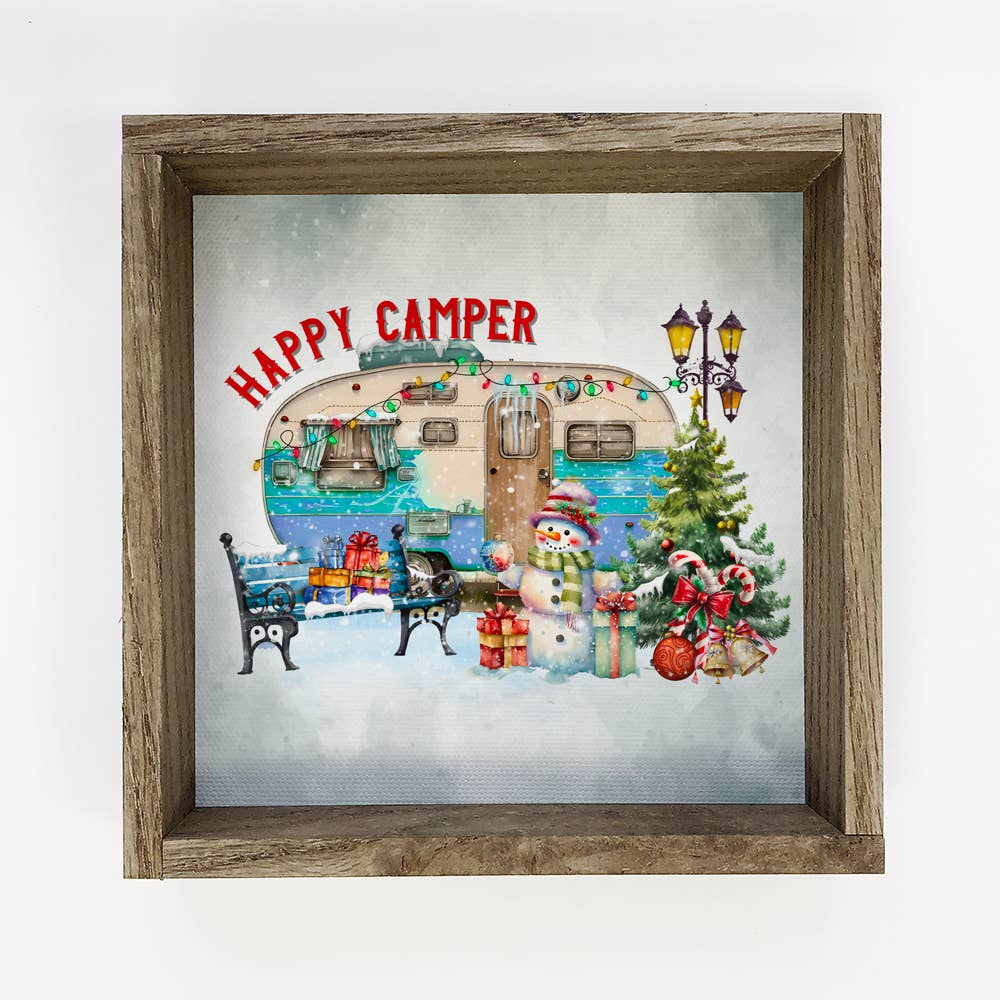 Happy Camper Christmas RV - Christmas Canvas Art - Framed