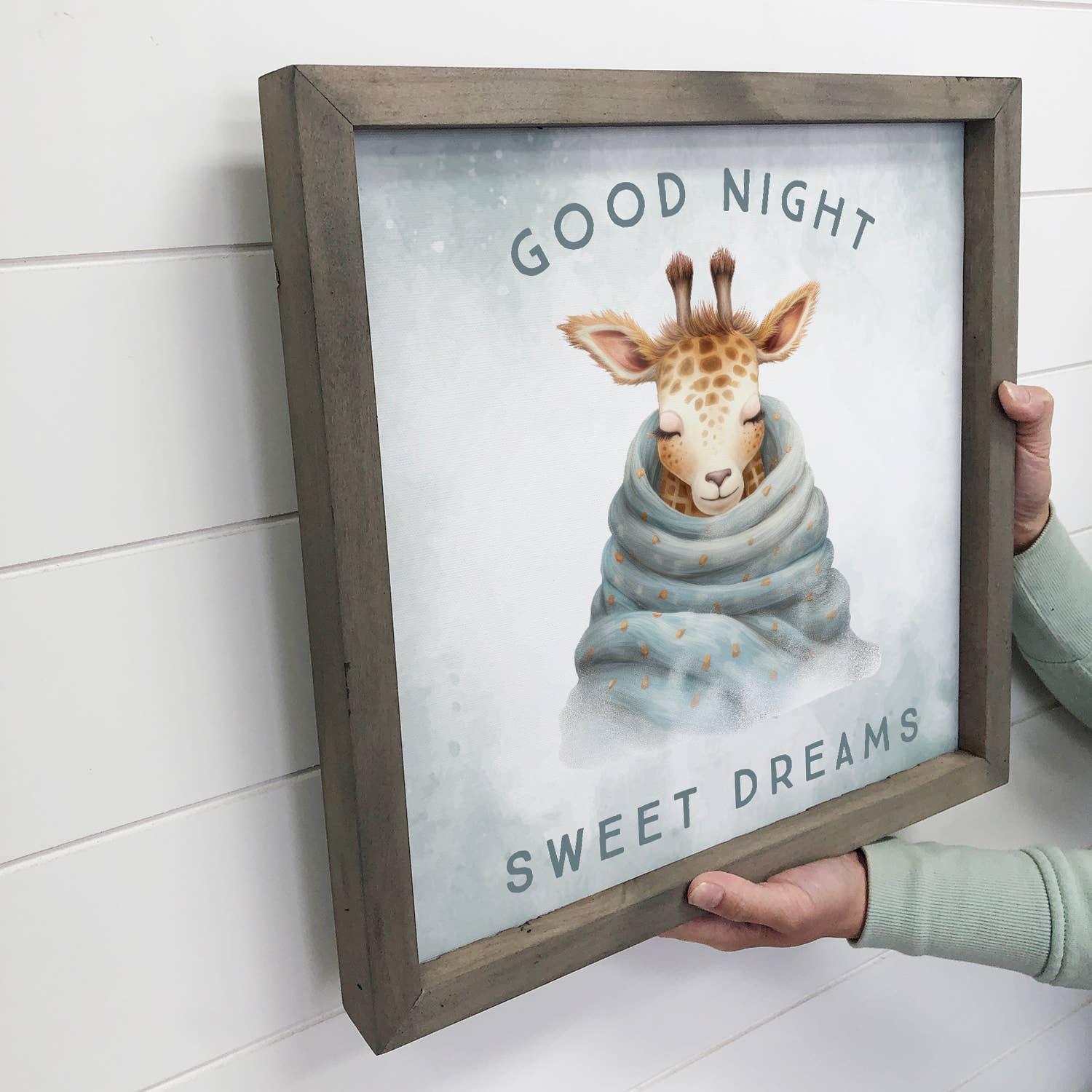 Good Night Giraffe in Blanket - Cute Animal Nursery Wall Art