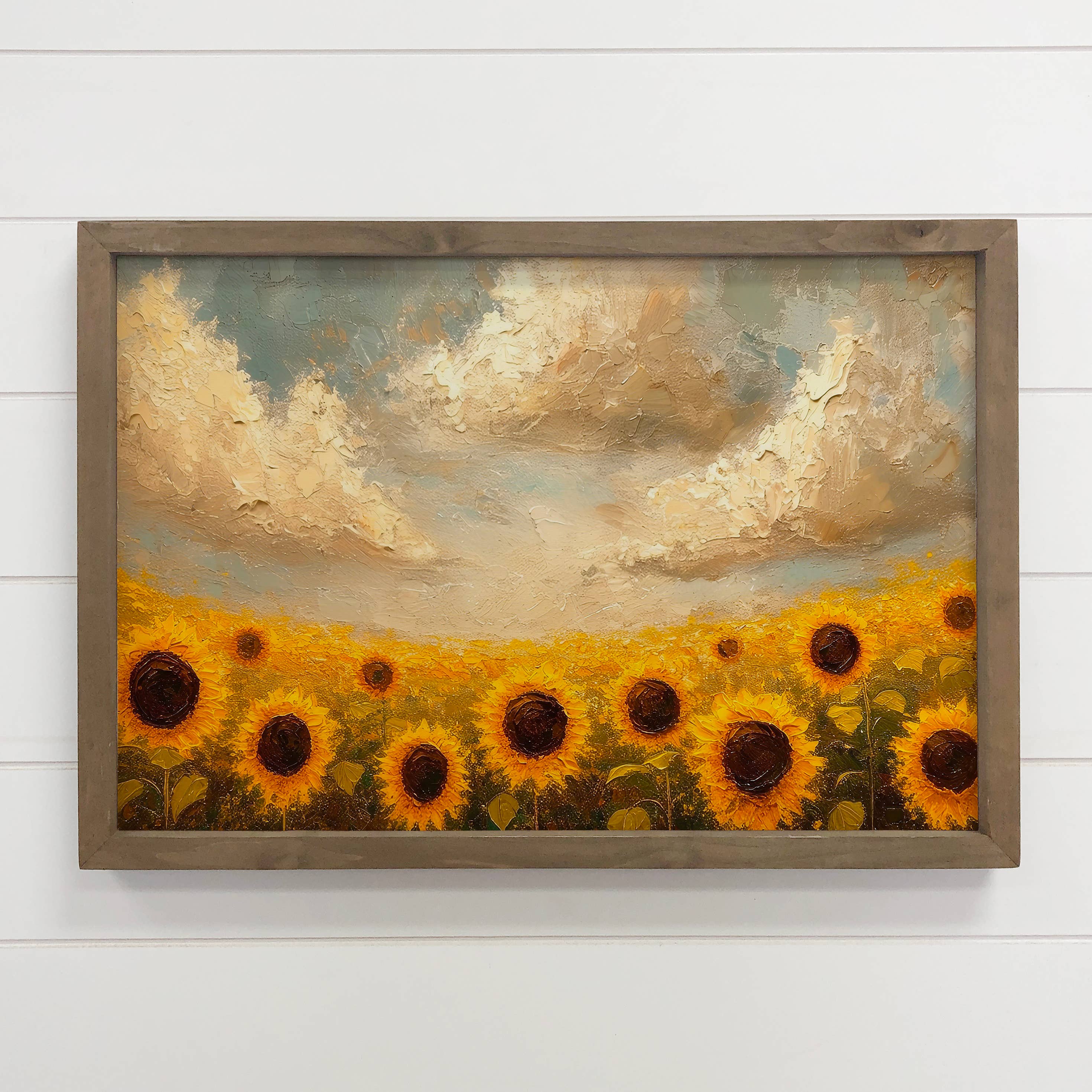 Sunflower Fields Under Clouds - Sunflower Canvas Art