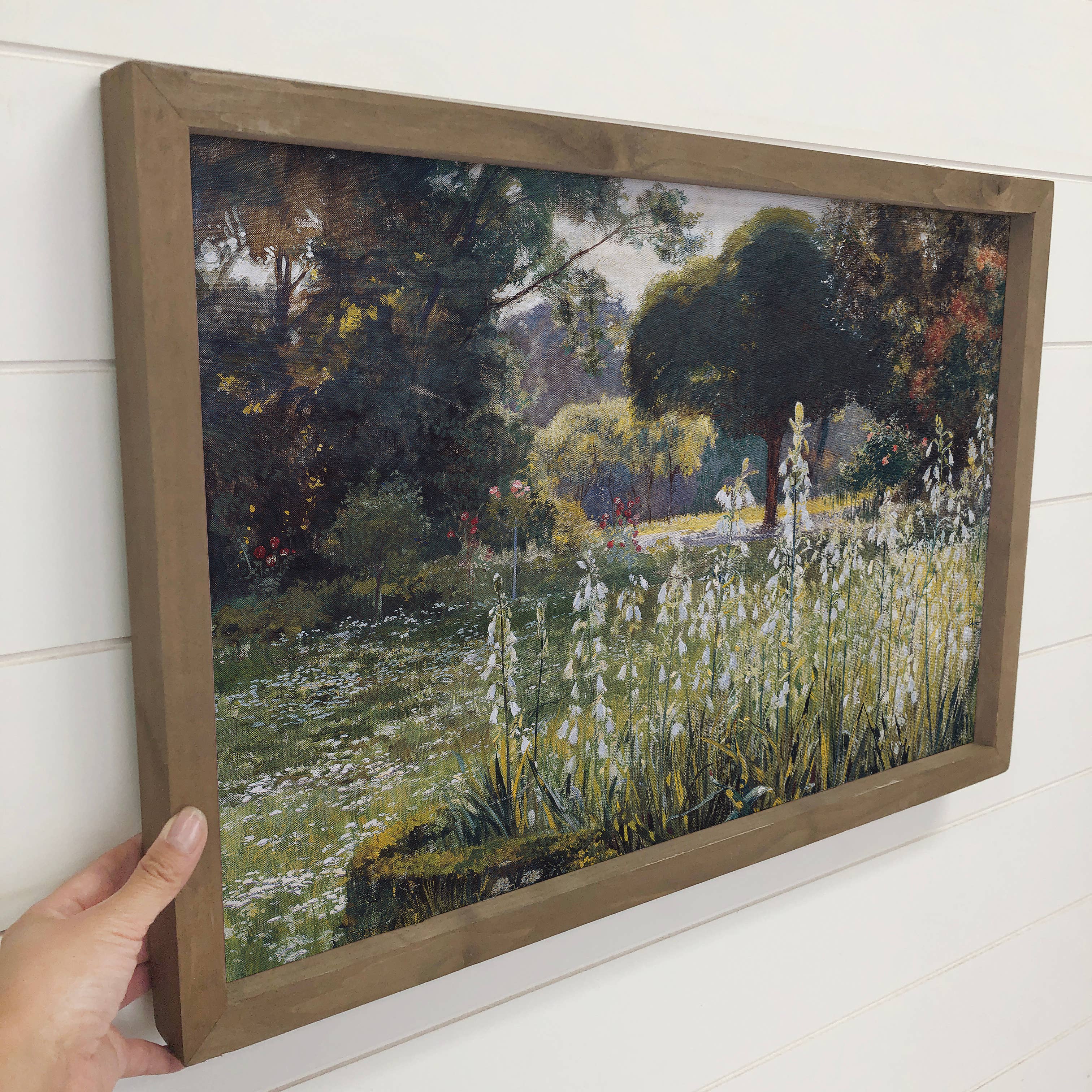 White Bellflower Meadow - Nature Canvas Art - Wood Framed