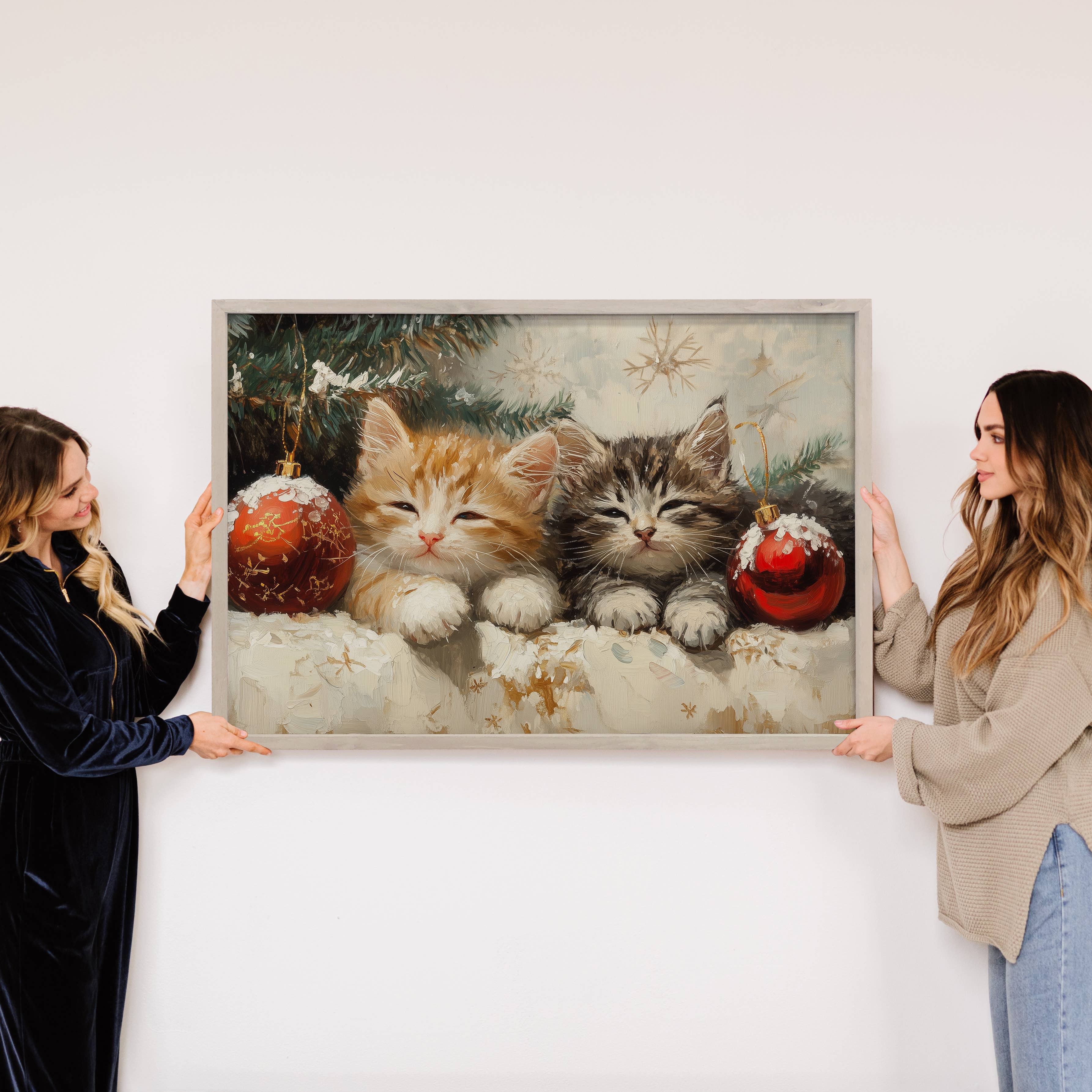 Sleepy Christmas Kittens - Little Girl Bedroom Holiday Art