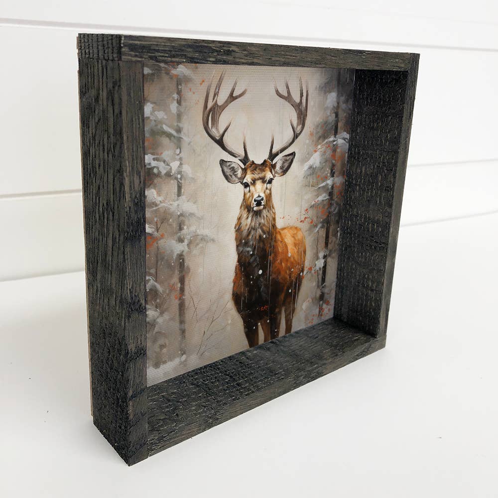 Reindeer in Winter - Winter Canvas Art - Wood Framed Artwork