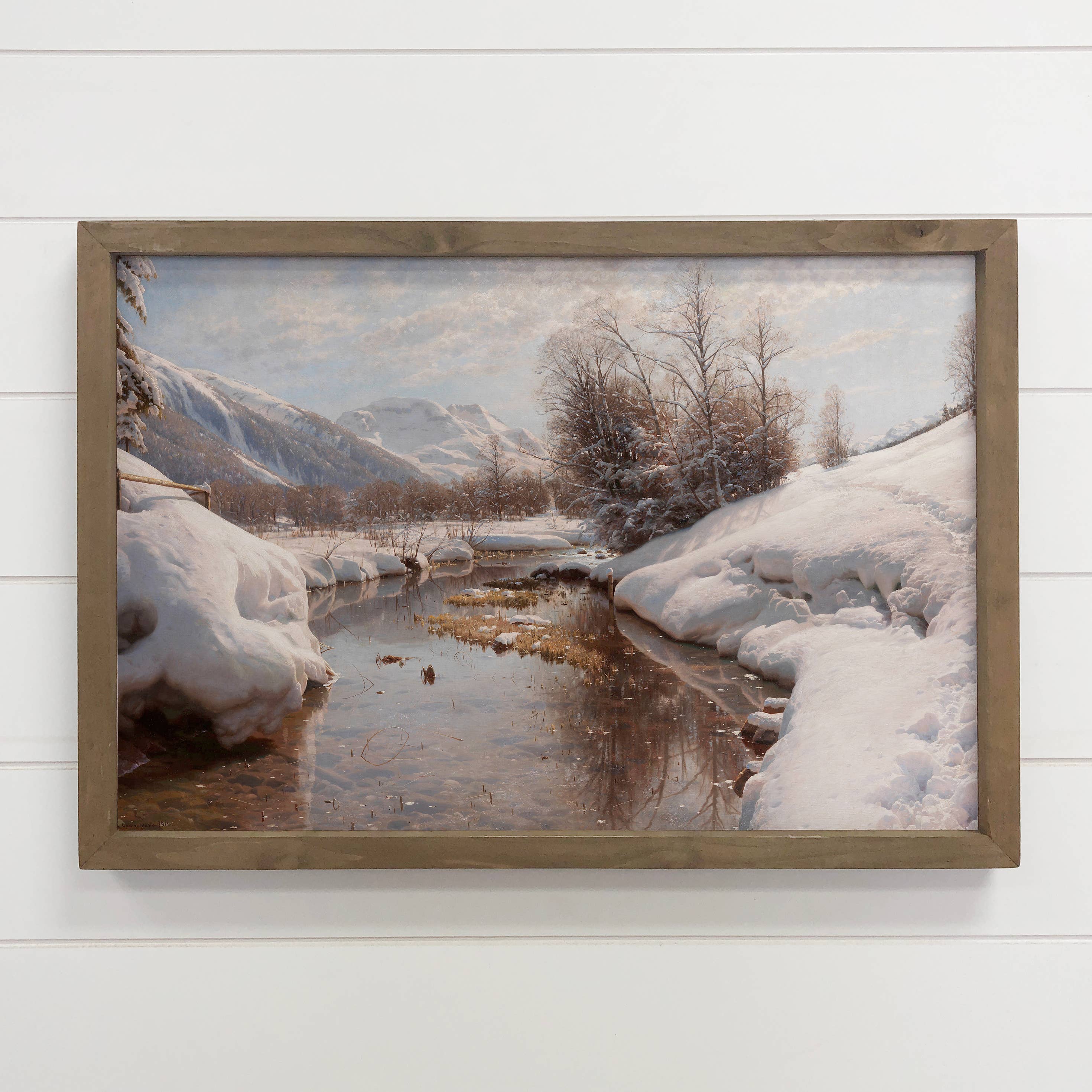 Winter River Banks - Winter Landscape Canvas Art - Framed