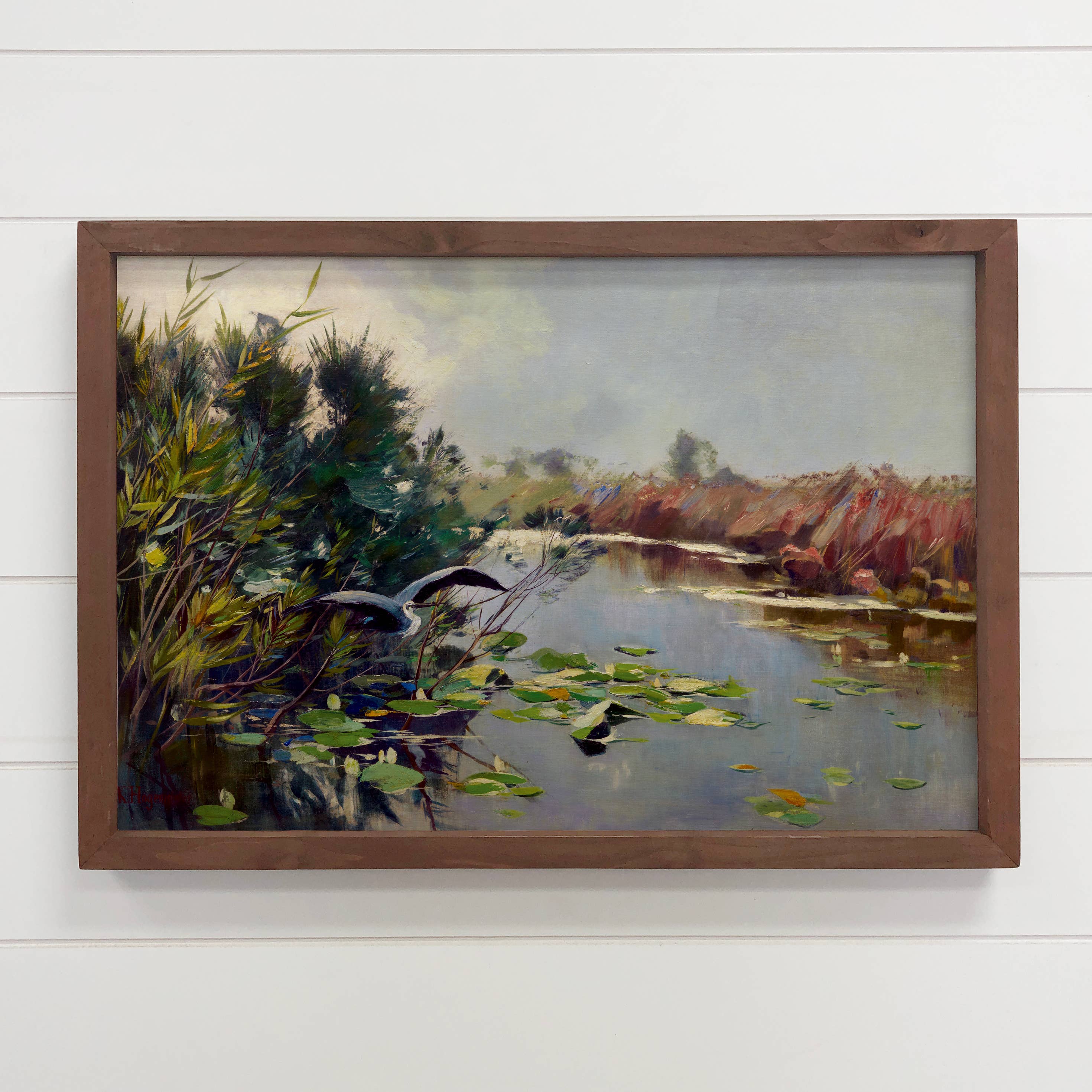 Heron on the Banks - Bird Canvas Art - Wood Framed Wall Art