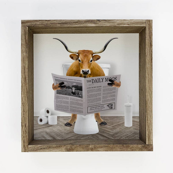 Longhorn Cow on Toilet Farmhouse Sign - Funny Bathroom Art