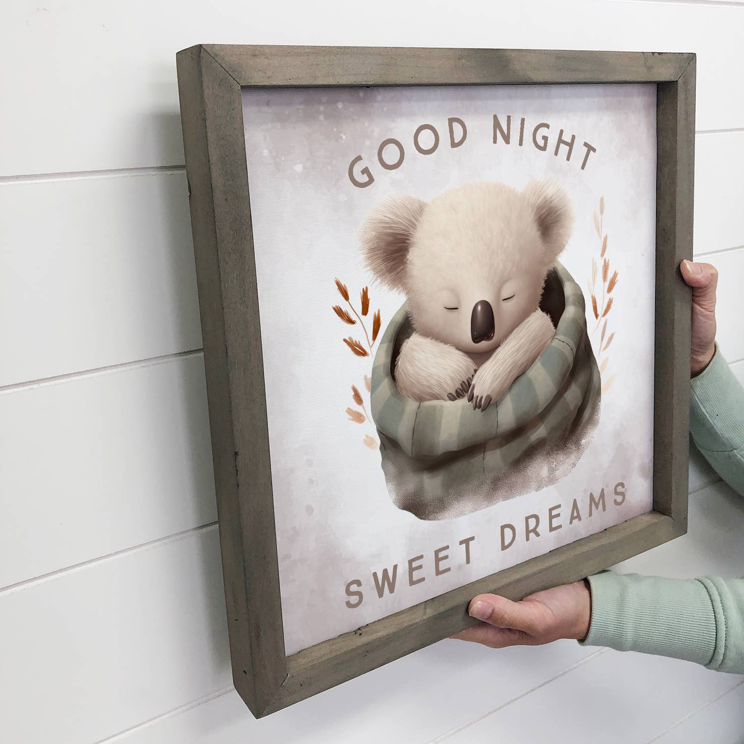 Good Night Koala in Blanket - Cute Animal Nursery Canvas Art