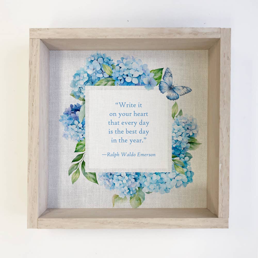 Hydrangea Emerson Quote Best Day - Floral Quote Canvas Art