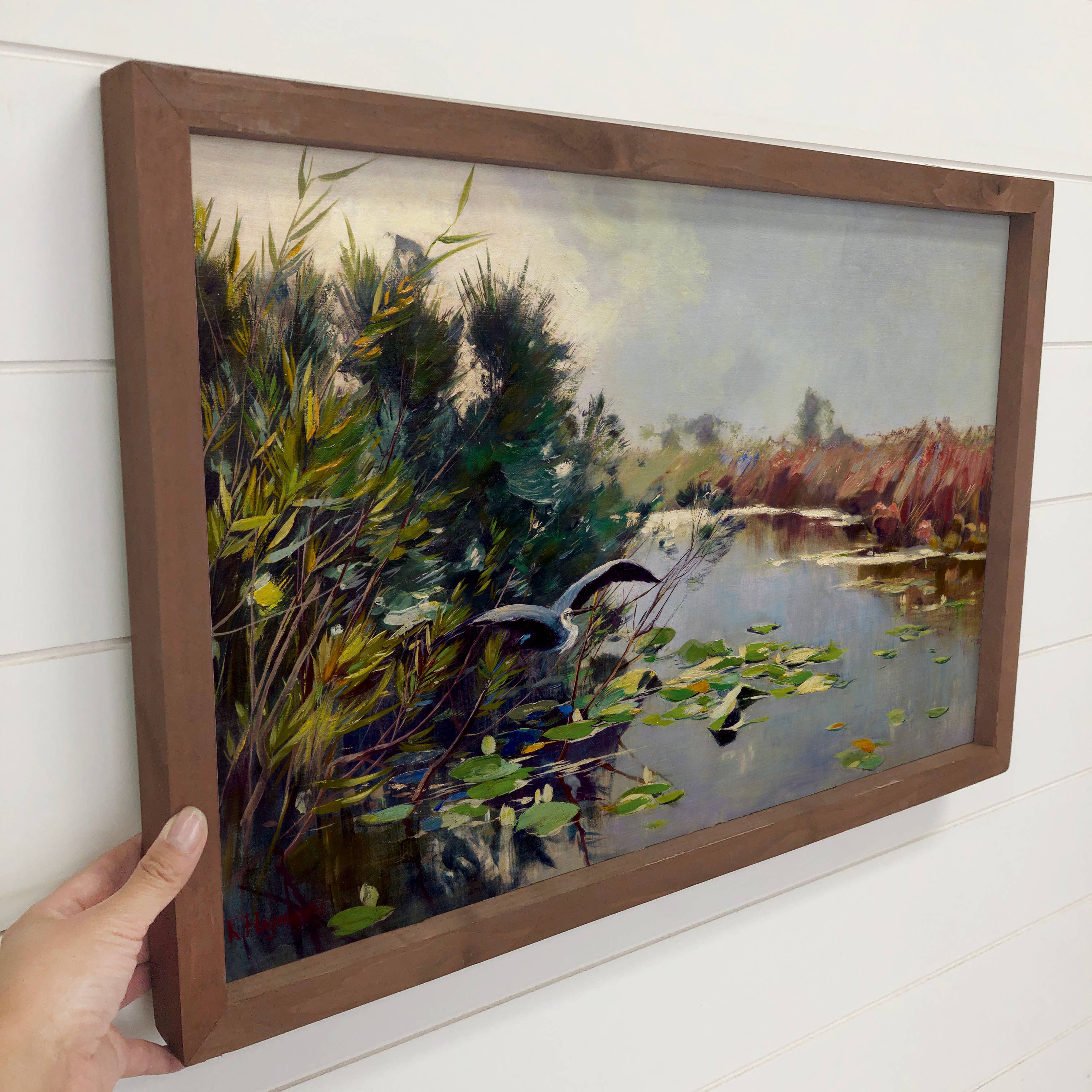 Heron on the Banks - Bird Canvas Art - Wood Framed Wall Art