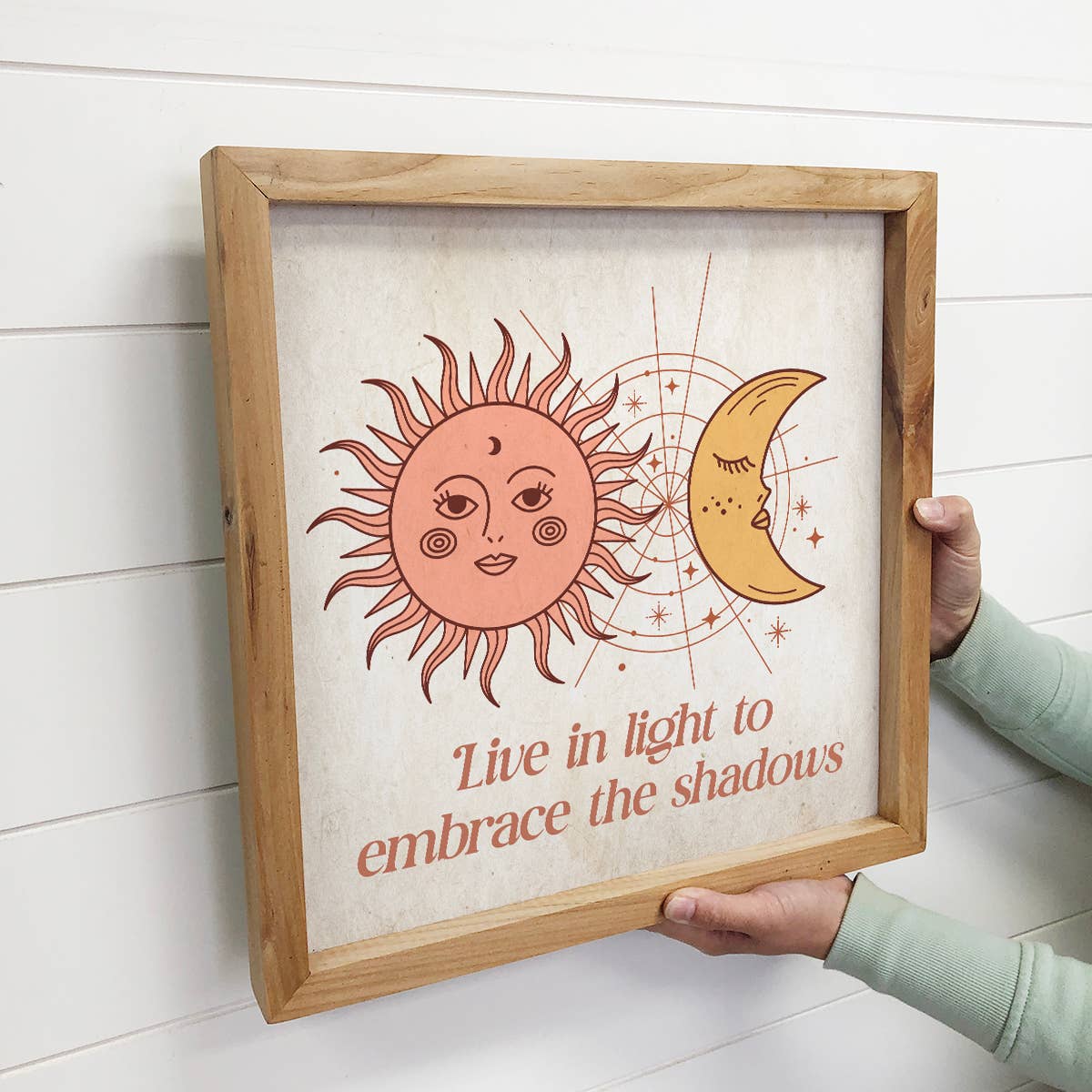 Boho Live in Light Sun Moon - Boho Canvas Art - Wood Framed