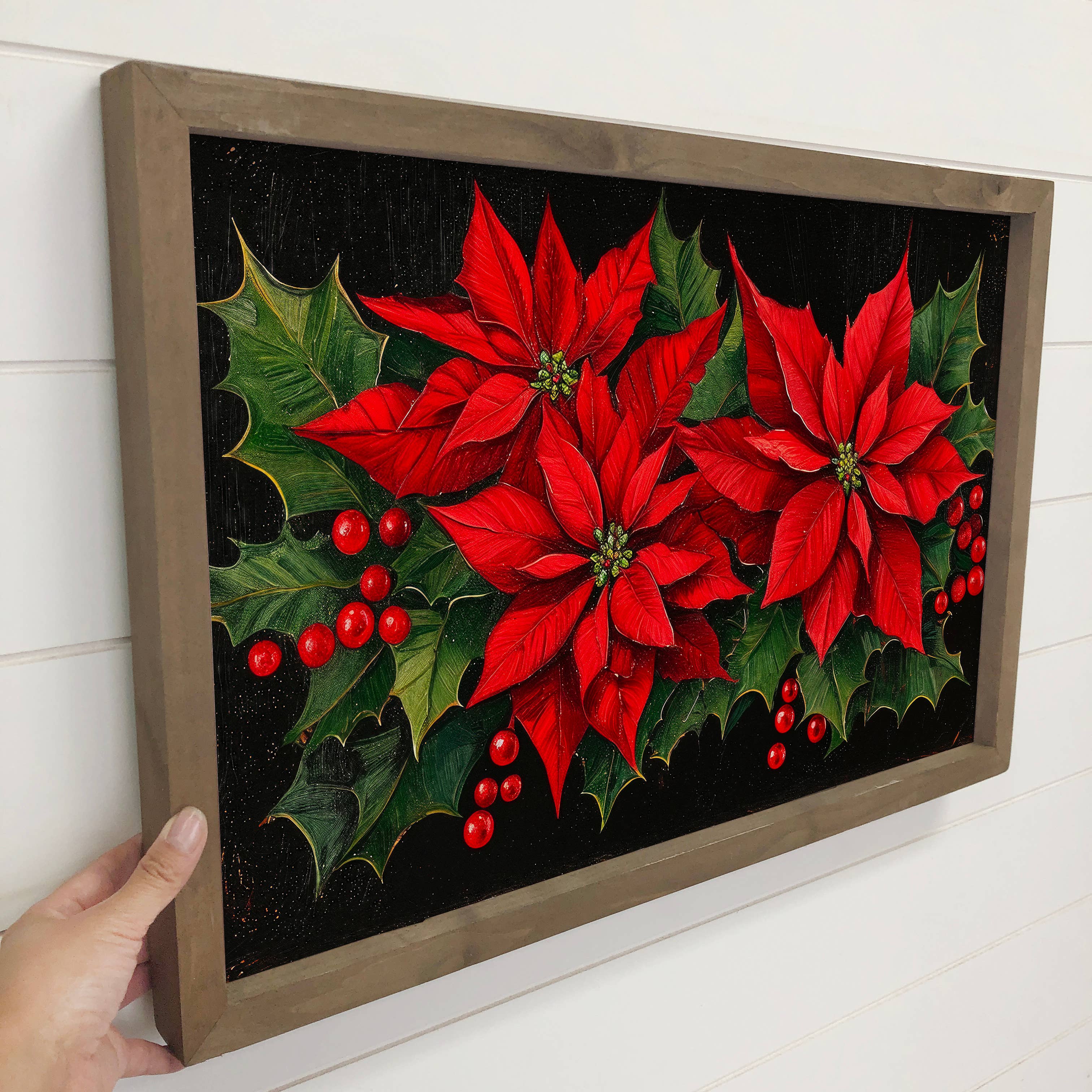 Red Christmas Poinsettias - Christmas Flower Canvas Art