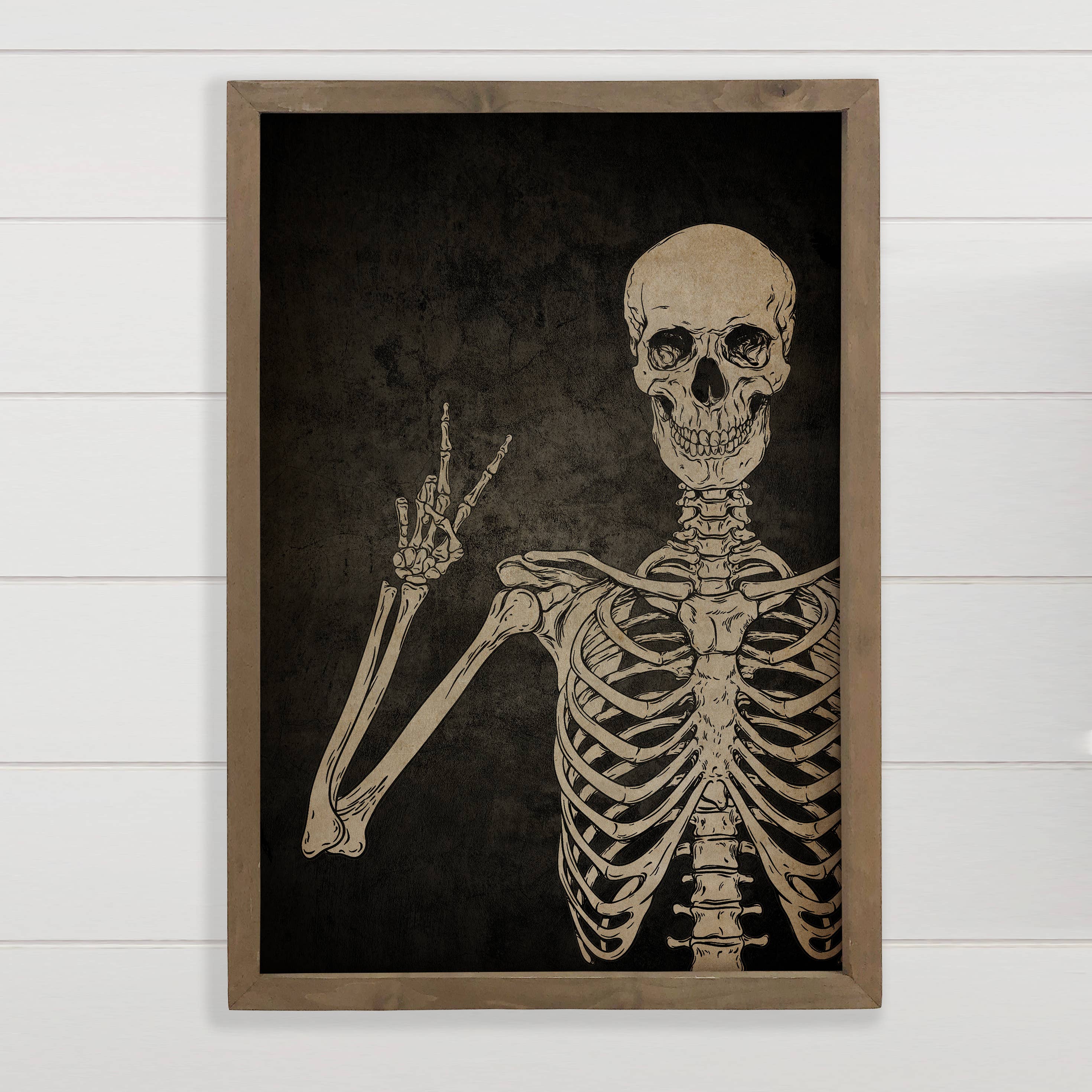 Skeleton Peace Hand Sign - Skeleton Canvas Art - Framed Art