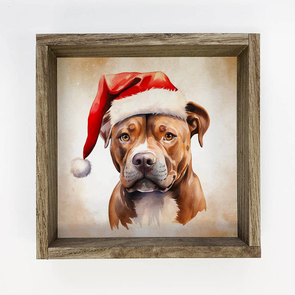 Pitbull Santa Hat - Cute Holiday Animal Canvas Art - Framed