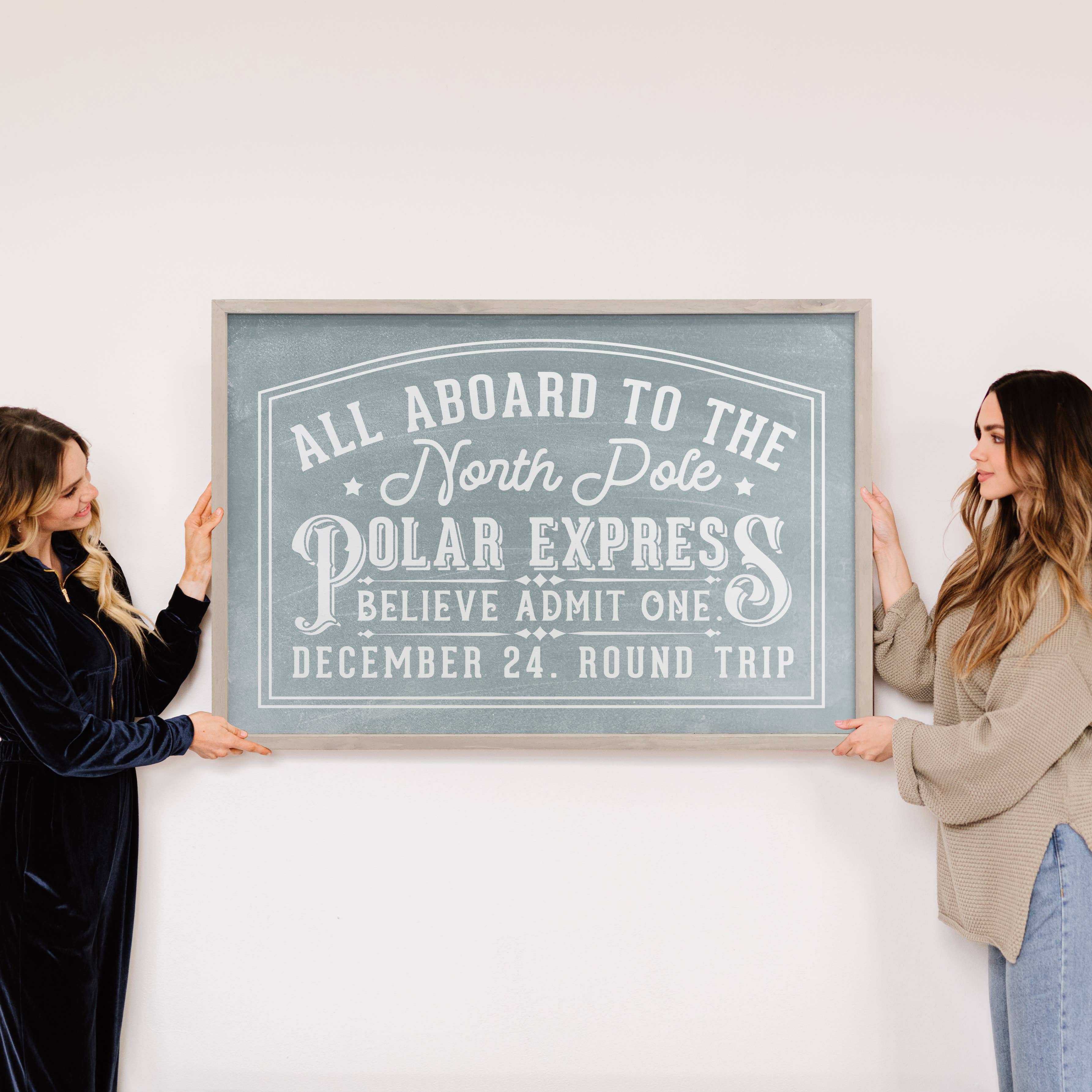 North Pole Polar Express - Christmas Canvas Sign - Framed