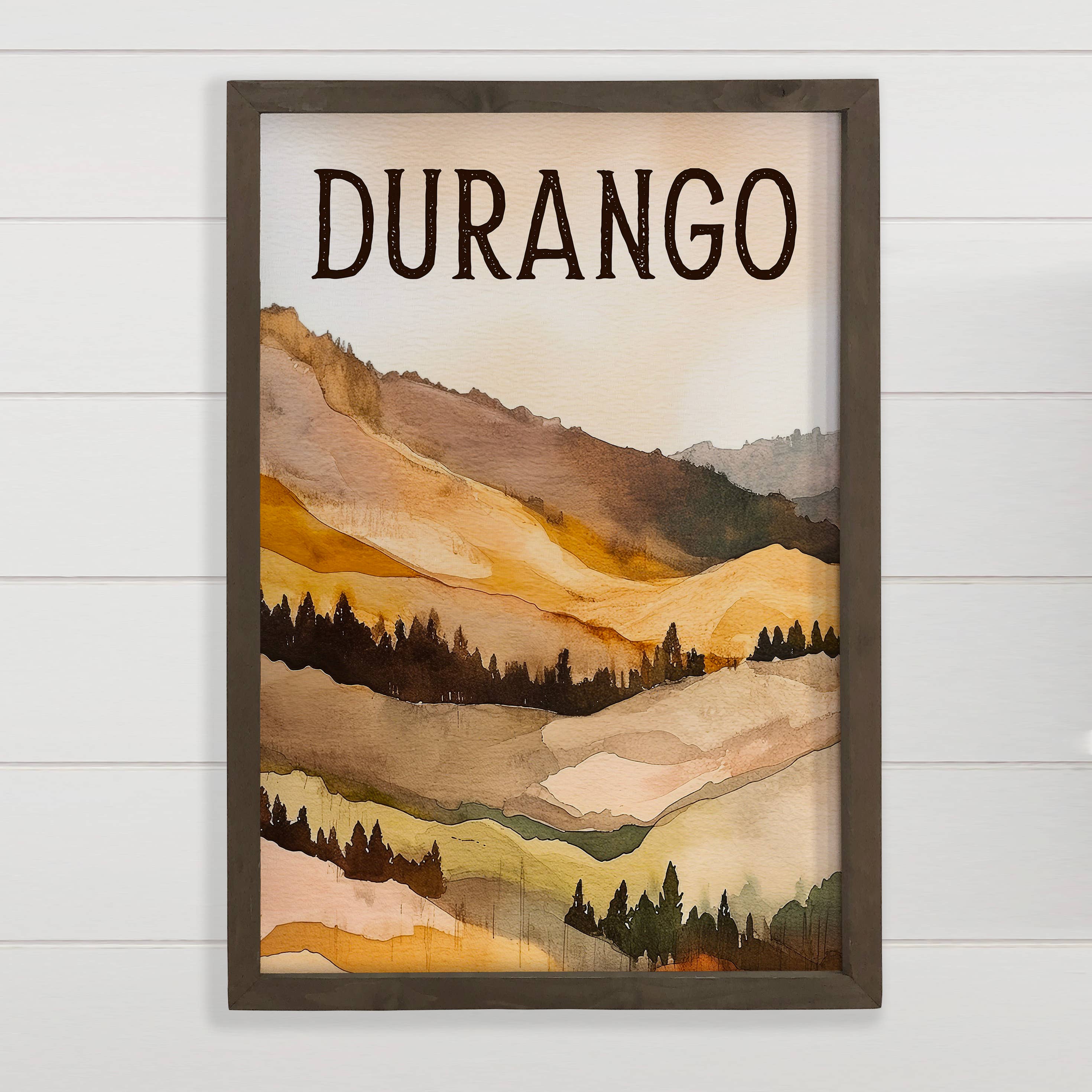 Custom Tan Mountains - Durango Custom Sign - Wood Framed Art