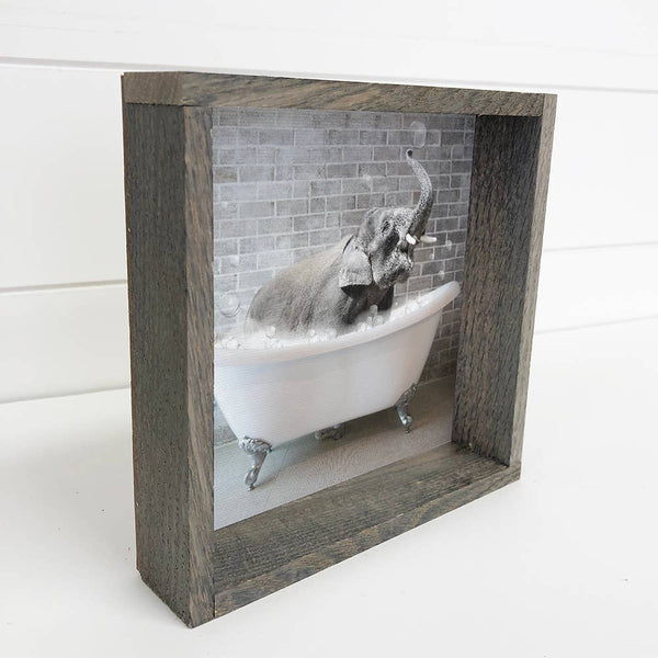 Elephant Bubble Bath Funny Bathroom with Greywash Frame