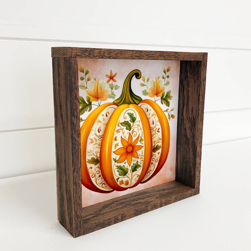 Folk Flower Pumpkin - Fall Wall Art - Seasonal Wall Décor